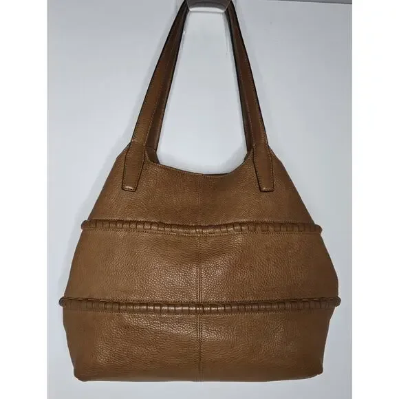 Vince Camuto Hobo Shoulder Bag Pebbled Leather Purse Tassels in Cognac Brown Lg - Picture 5 of 13